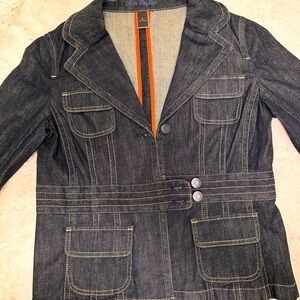 Ann Taylor Dark Blue Jean Jacket with Contrast Stitching